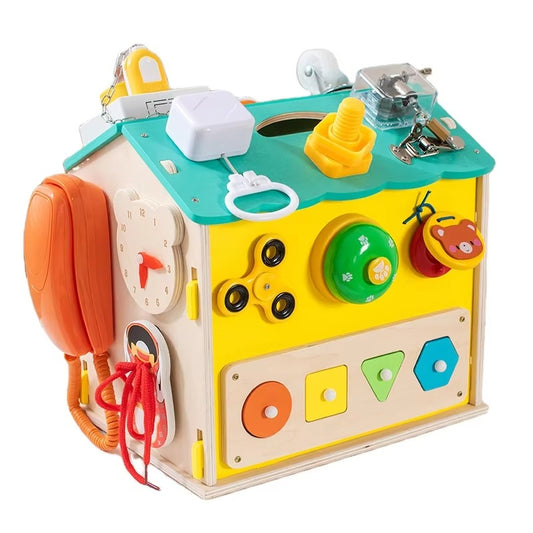 Montessori Wooden Busy House – Educational Sensory Toy for Kids
