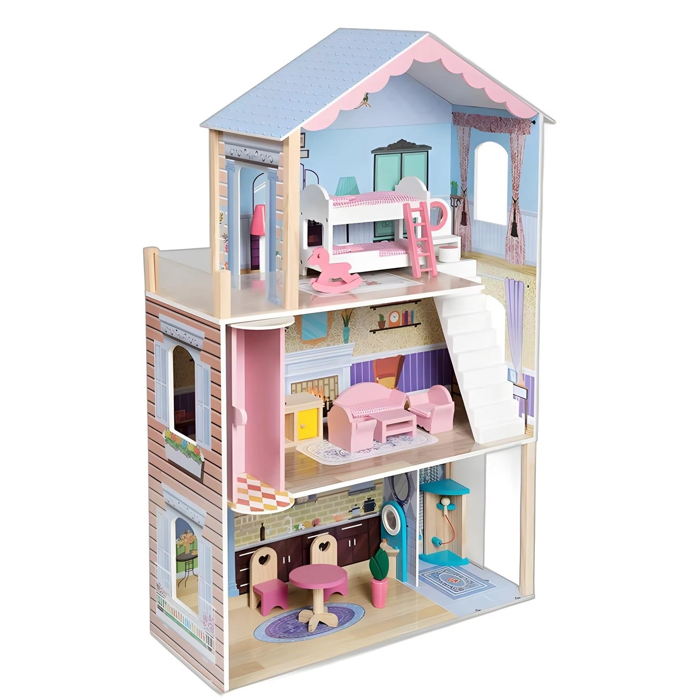 New Pink Wooden Villa Doll House Set – Educational Gift for Kids