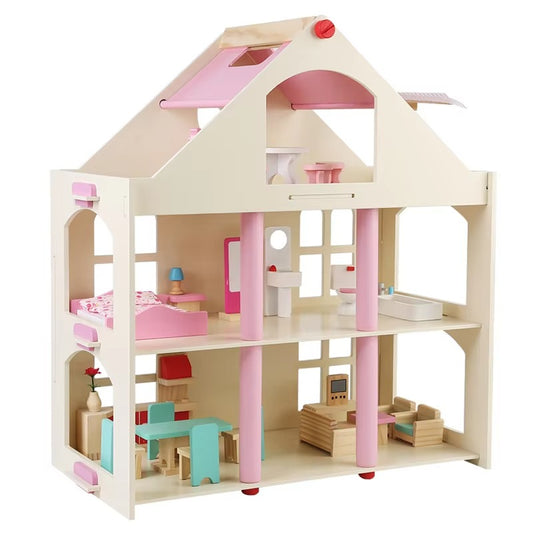Pink Wooden Doll House Kit – Girls' Pretend Play Toy