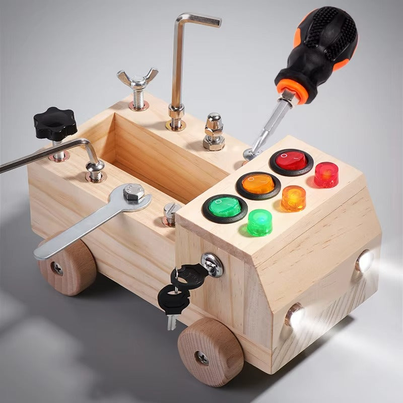Custom Montessori Wooden Multifunctional Busy Car – Educational Toy for Kids