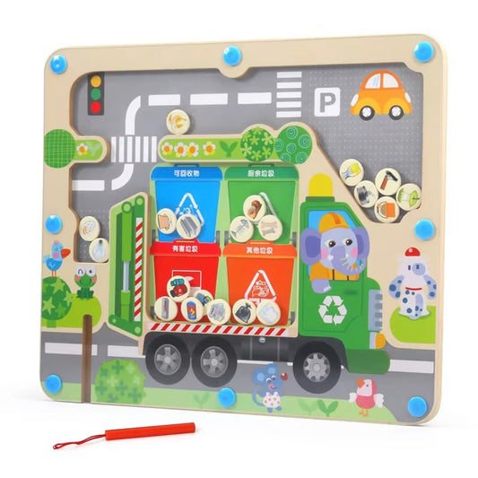Custom Baby Wooden Garbage Sorting Maze – Beads, Early Educational Interactive Toy for Kids