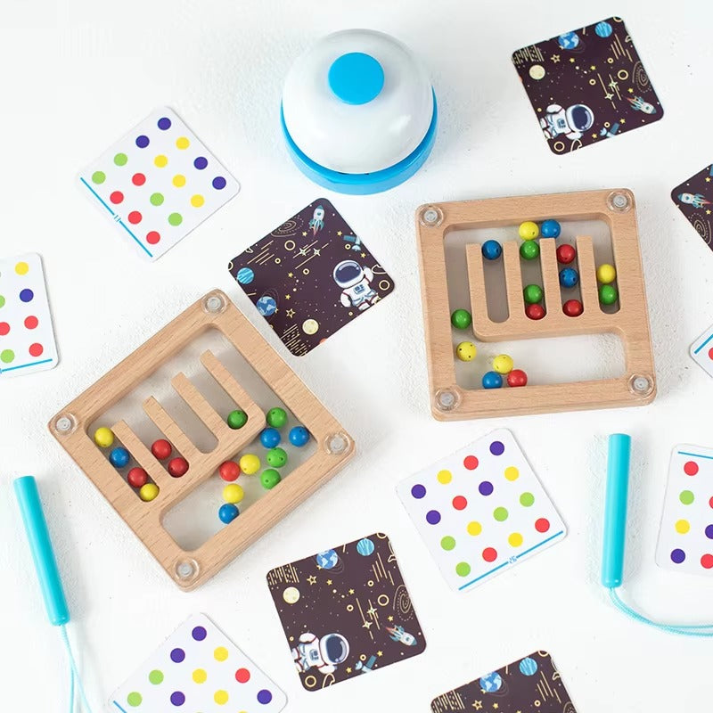 Montessori Wooden Two-Person Battle Maze – Color Classification, Bead Walking, Educational for Kids