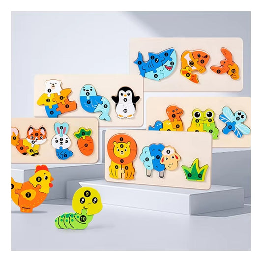 Montessori Wooden Food Chain Animal Puzzles – Educational Toy for Toddlers 1-3, Birthday Gift