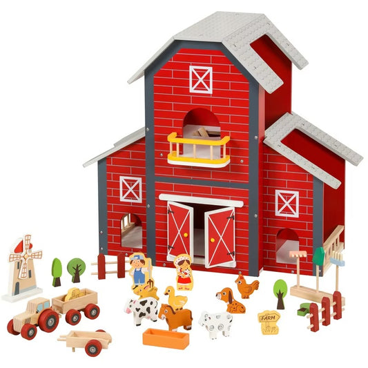 Wooden DIY Farm Doll House Set – Kids' Educational Pretend Toy