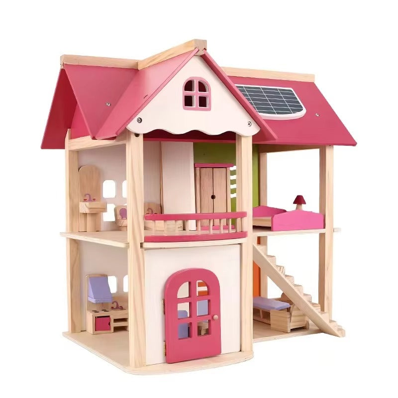 Pink Handmade Wooden Mini Dollhouse Furniture – DIY Play Toy for Kids