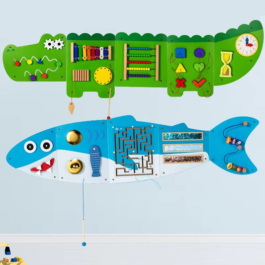 Custom Montessori Wooden Wall Panel Busy Board – Cartoon Animal, Sensory Educational Toy for Kids