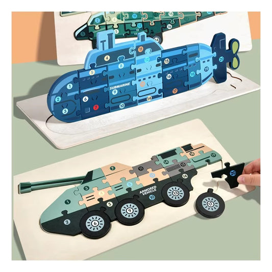 CPC CE 3D Wooden Puzzles – Montessori Military Vehicle Theme, Educational Toy for 2-4 Year Olds