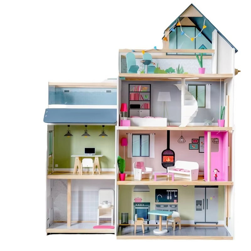 Baby Pink Wooden Princess Villa – Pretend Play, Educational Gift for Girls