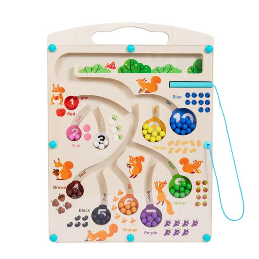 Wooden Color & Number Maze – Montessori, Early Education Activity Board for Kids