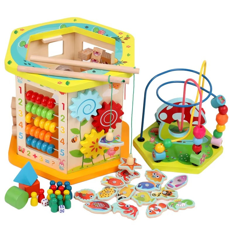 Montessori Wooden Multifunctional Busy Cube – Educational Activity Toy for Kids