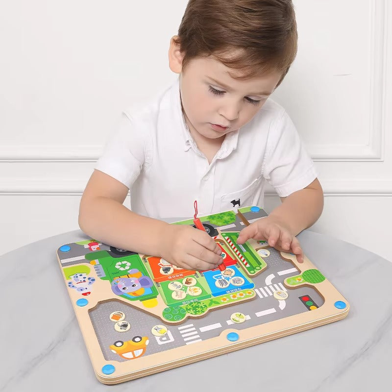 Custom Baby Wooden Garbage Sorting Maze – Beads, Early Educational Interactive Toy for Kids