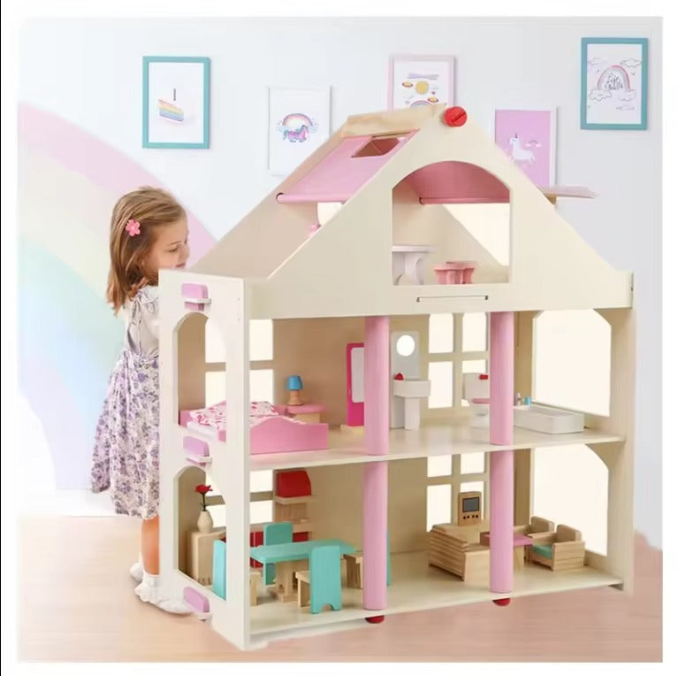 Pink Wooden Doll House Kit – Girls' Pretend Play Toy