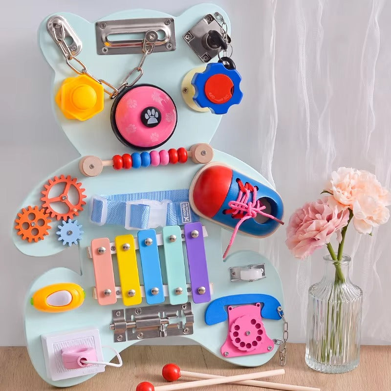 Montessori Wooden Bear Double-Sided Busy Drawing Board – Educational Toy for Girls