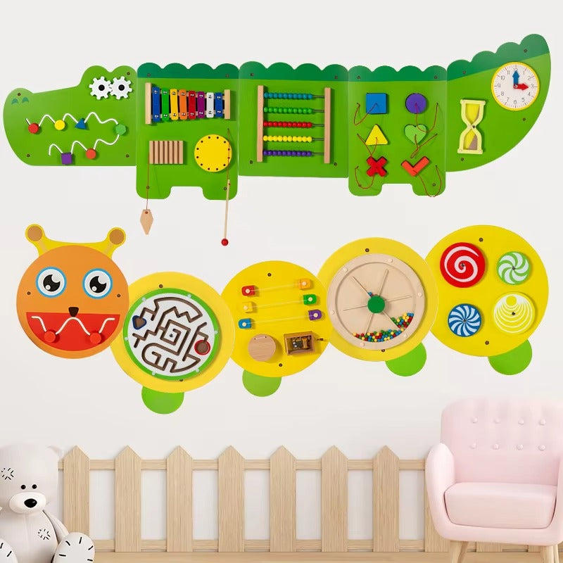 Custom Montessori Wooden Wall Panel Busy Board – Cartoon Animal, Sensory Educational Toy for Kids