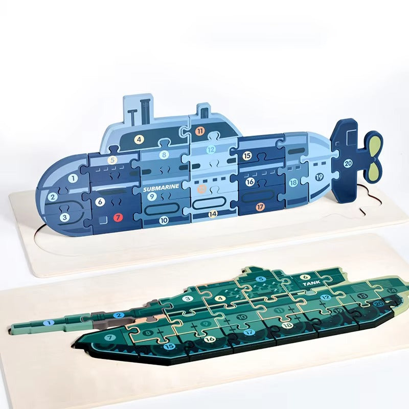 CPC CE 3D Wooden Puzzles – Montessori Military Vehicle Theme, Educational Toy for 2-4 Year Olds