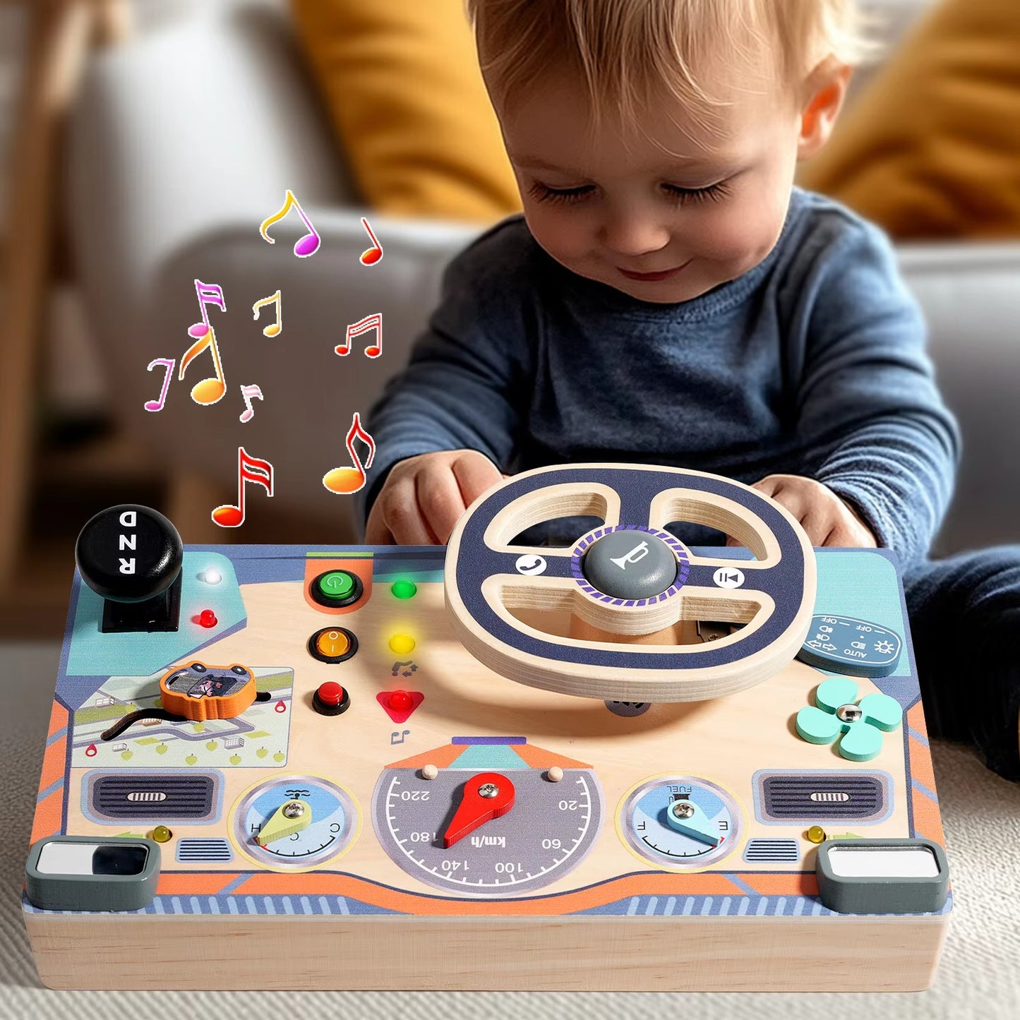 Montessori Wooden Steering Wheel Busy Board – Sensory Educational Toy for Kids