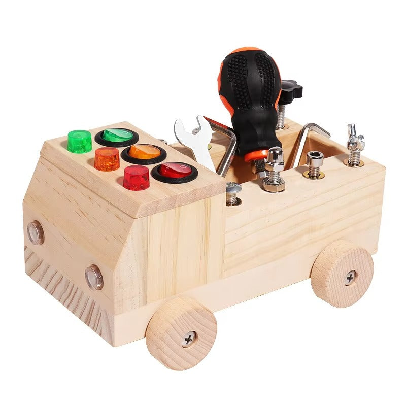 Custom Montessori Wooden Multifunctional Busy Car – Educational Toy for Kids