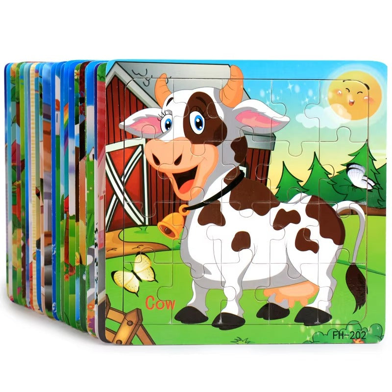 Custom 20PCS Animal Wooden Jigsaw Puzzles – Early Educational Toy for Kids