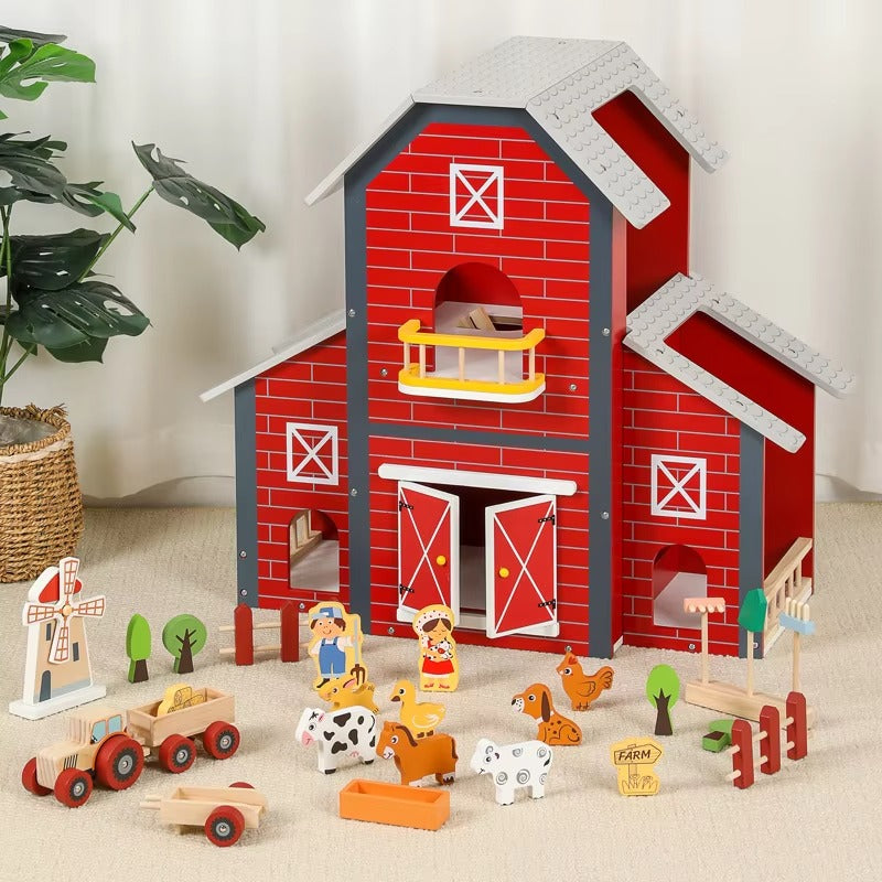 Wooden DIY Farm Doll House Set – Kids' Educational Pretend Toy