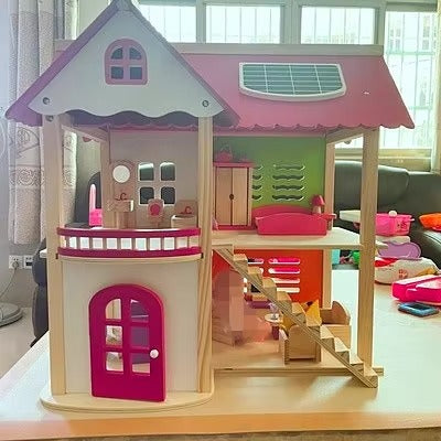 Pink Handmade Wooden Mini Dollhouse Furniture – DIY Play Toy for Kids