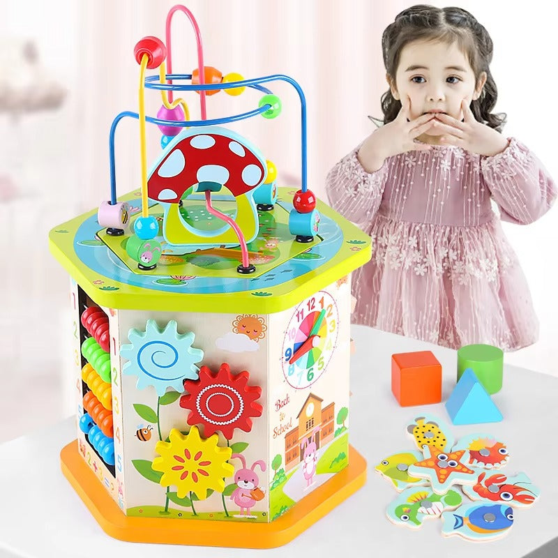 Montessori Wooden Multifunctional Busy Cube – Educational Activity Toy for Kids