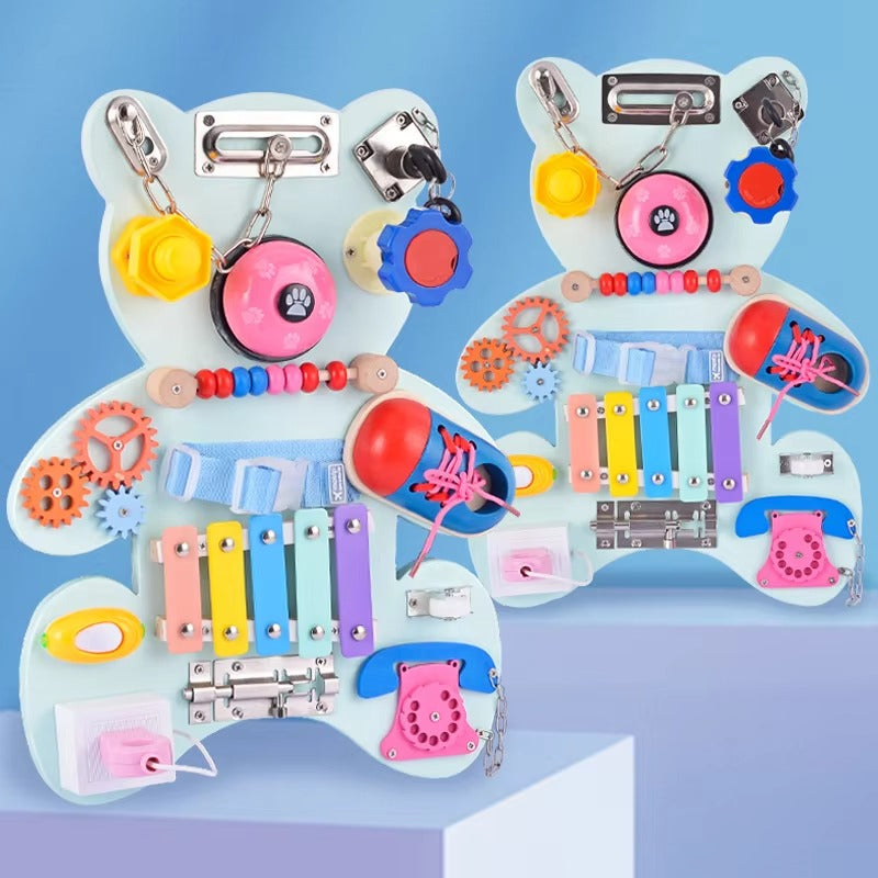 Montessori Wooden Bear Double-Sided Busy Drawing Board – Educational Toy for Girls