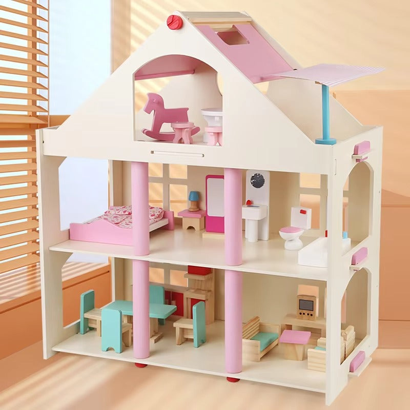 Pink Wooden Doll House Kit – Girls' Pretend Play Toy