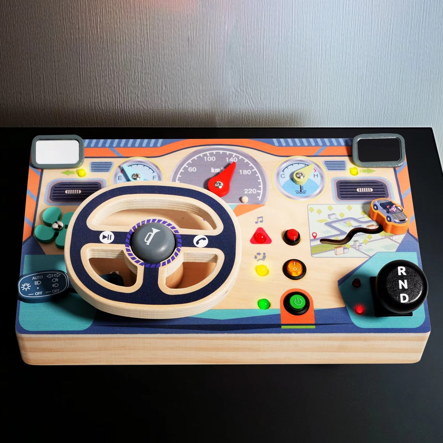 Montessori Wooden Steering Wheel Busy Board – Sensory Educational Toy for Kids