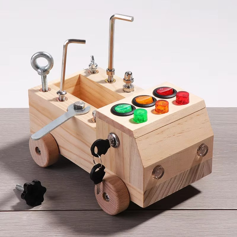 Custom Montessori Wooden Multifunctional Busy Car – Educational Toy for Kids