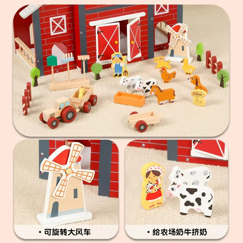 Wooden DIY Farm Doll House Set – Kids' Educational Pretend Toy