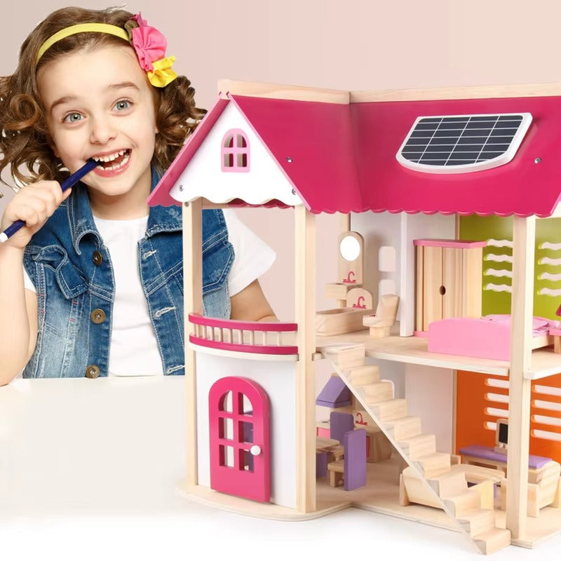 Pink Handmade Wooden Mini Dollhouse Furniture – DIY Play Toy for Kids