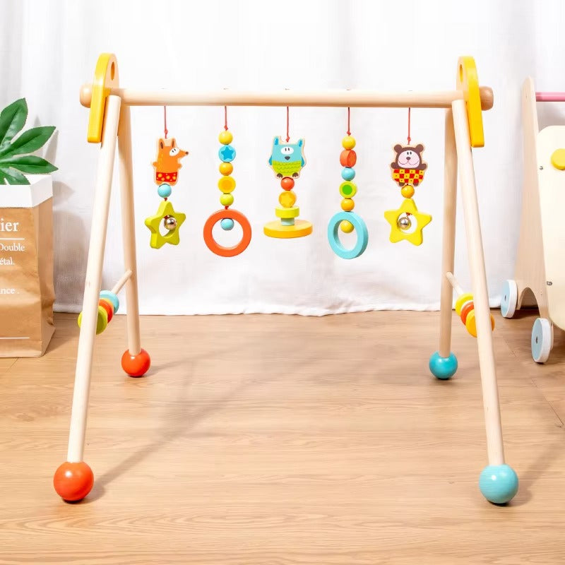 Baby Wooden Gym Frame – Exercise Rings & Hanging Pendants, Educational Fitness Toy for Toddlers