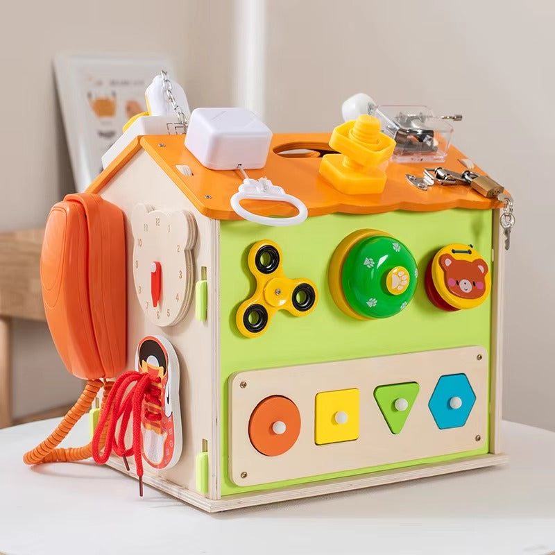 Montessori Wooden Busy House – Educational Sensory Toy for Kids