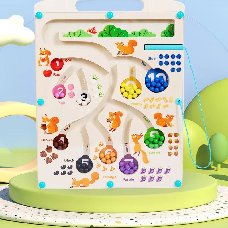 Wooden Color & Number Maze – Montessori, Early Education Activity Board for Kids