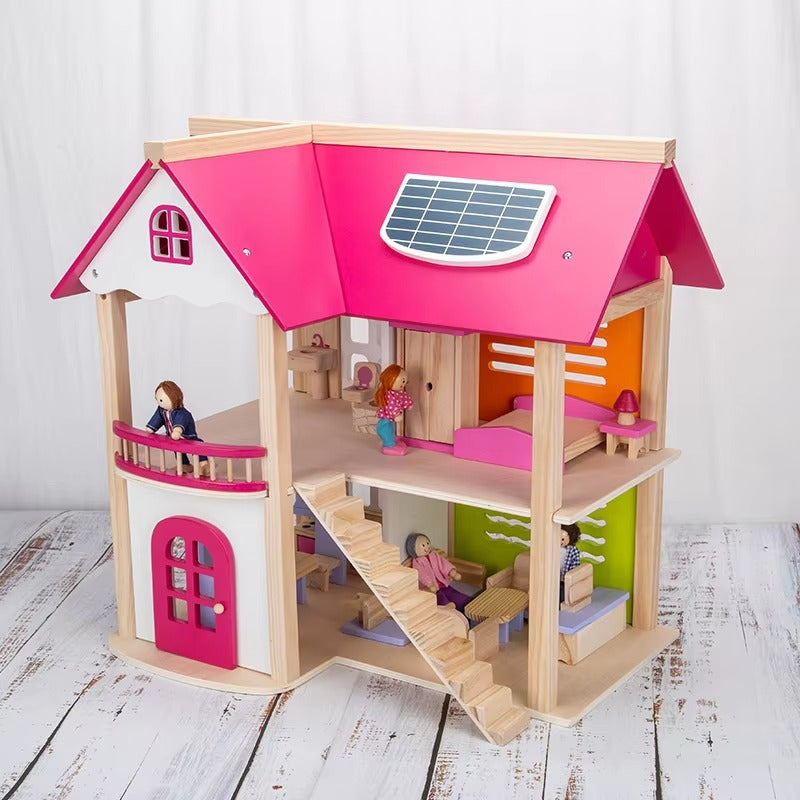 Pink Handmade Wooden Mini Dollhouse Furniture – DIY Play Toy for Kids