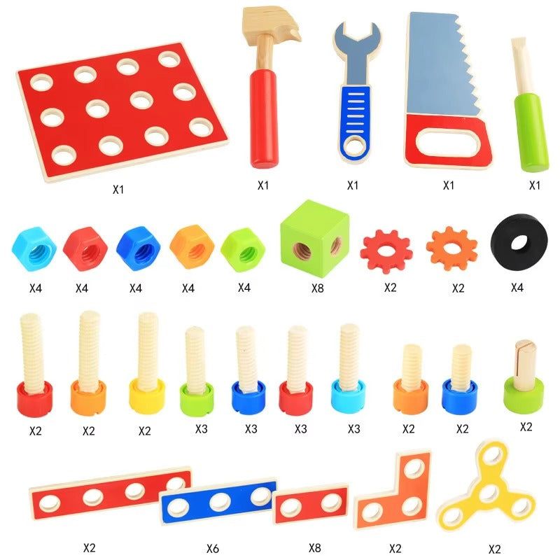 Wooden Toolbox Pretend Play Set – Montessori Educational Toy with Assembly Tools