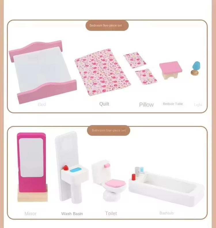 Pink Wooden Doll House Kit – Girls' Pretend Play Toy