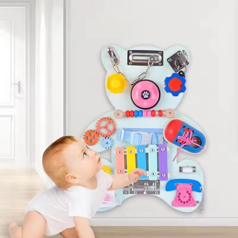 Montessori Wooden Bear Double-Sided Busy Drawing Board – Educational Toy for Girls