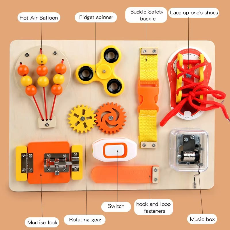 Custom Montessori Wooden Hot Air Balloon Busy Board – Sensory Educational Toy for Kids