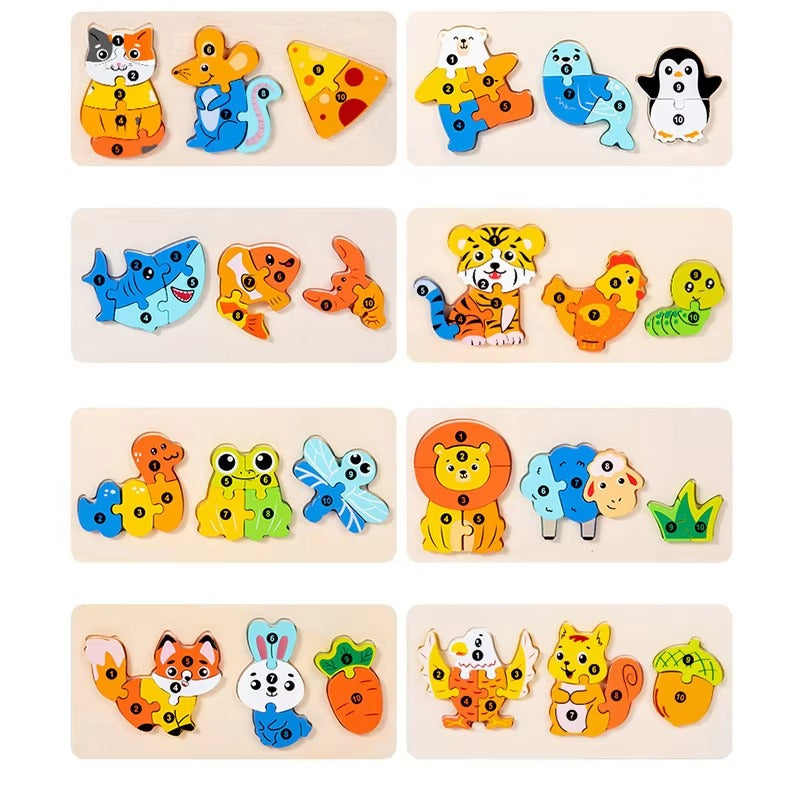 Montessori Wooden Food Chain Animal Puzzles – Educational Toy for Toddlers 1-3, Birthday Gift