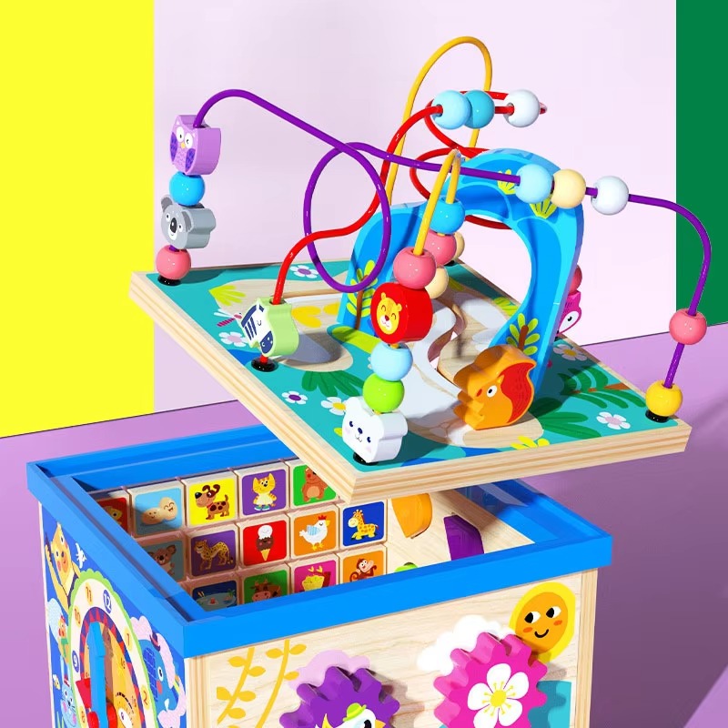 Montessori Wooden Animal Activity Cube – Educational Busy Toy for Kids