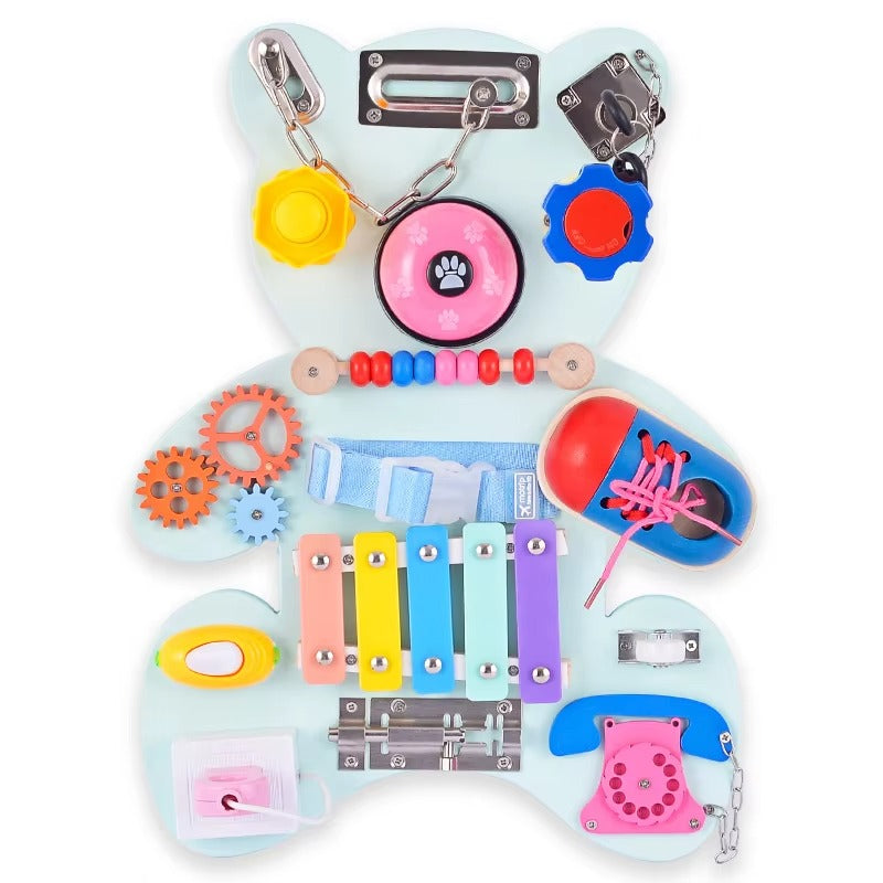 Montessori Wooden Bear Double-Sided Busy Drawing Board – Educational Toy for Girls