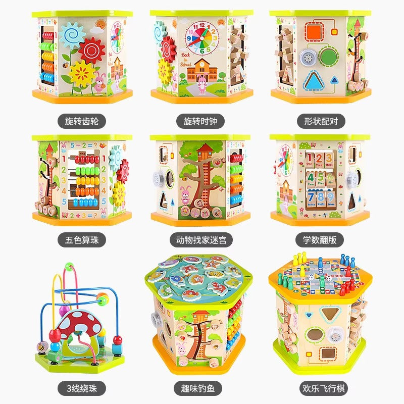 Montessori Wooden Multifunctional Busy Cube – Educational Activity Toy for Kids