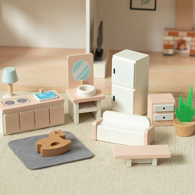 Baby Wooden Doll House Furniture Set – Educational Play, Birthday Gift for Kids