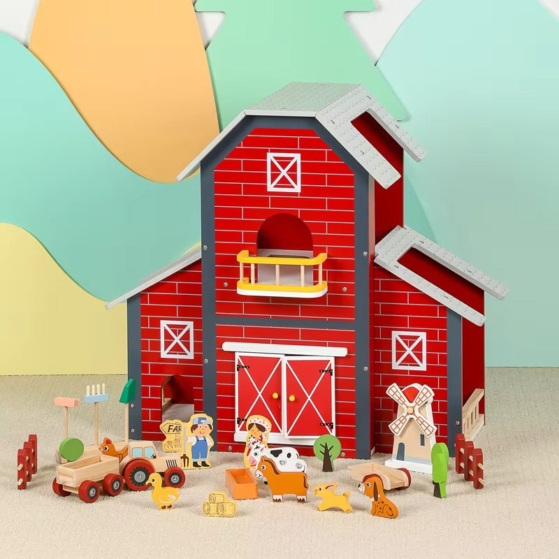 Wooden DIY Farm Doll House Set – Kids' Educational Pretend Toy