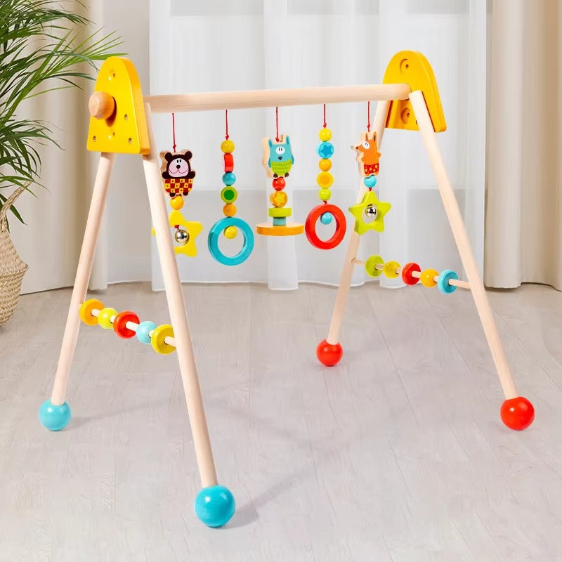 Baby Wooden Gym Frame – Exercise Rings & Hanging Pendants, Educational Fitness Toy for Toddlers