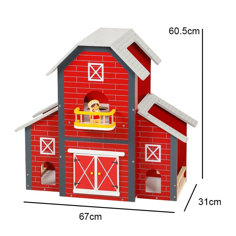 Wooden DIY Farm Doll House Set – Kids' Educational Pretend Toy