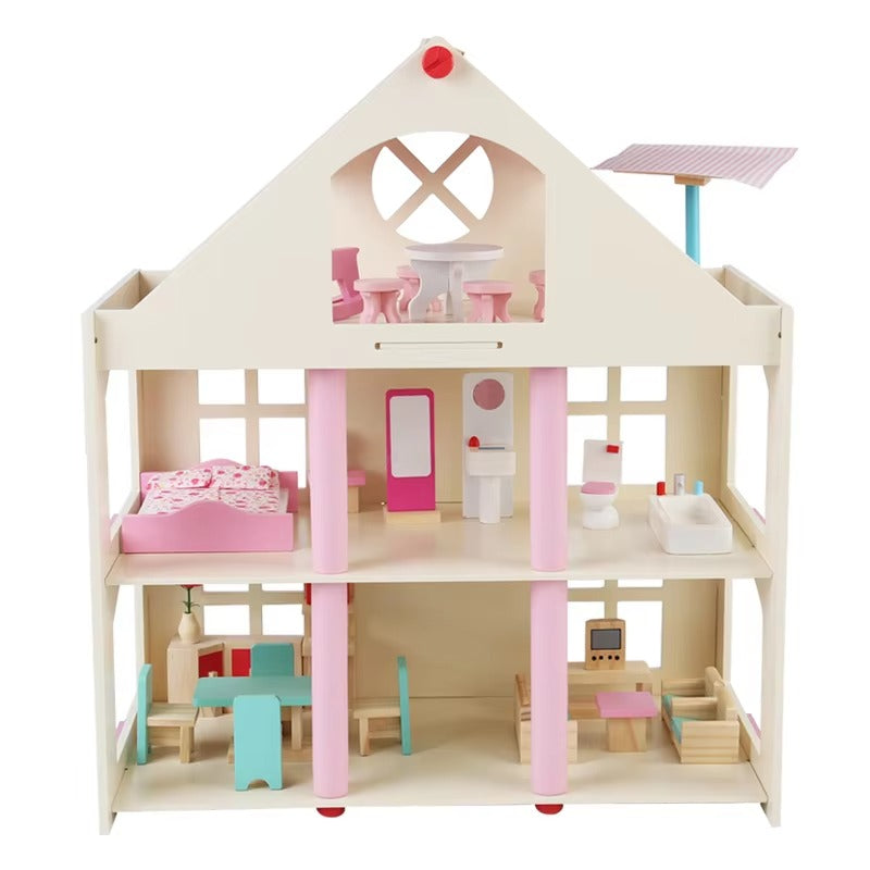 Pink Wooden Doll House Kit – Girls' Pretend Play Toy