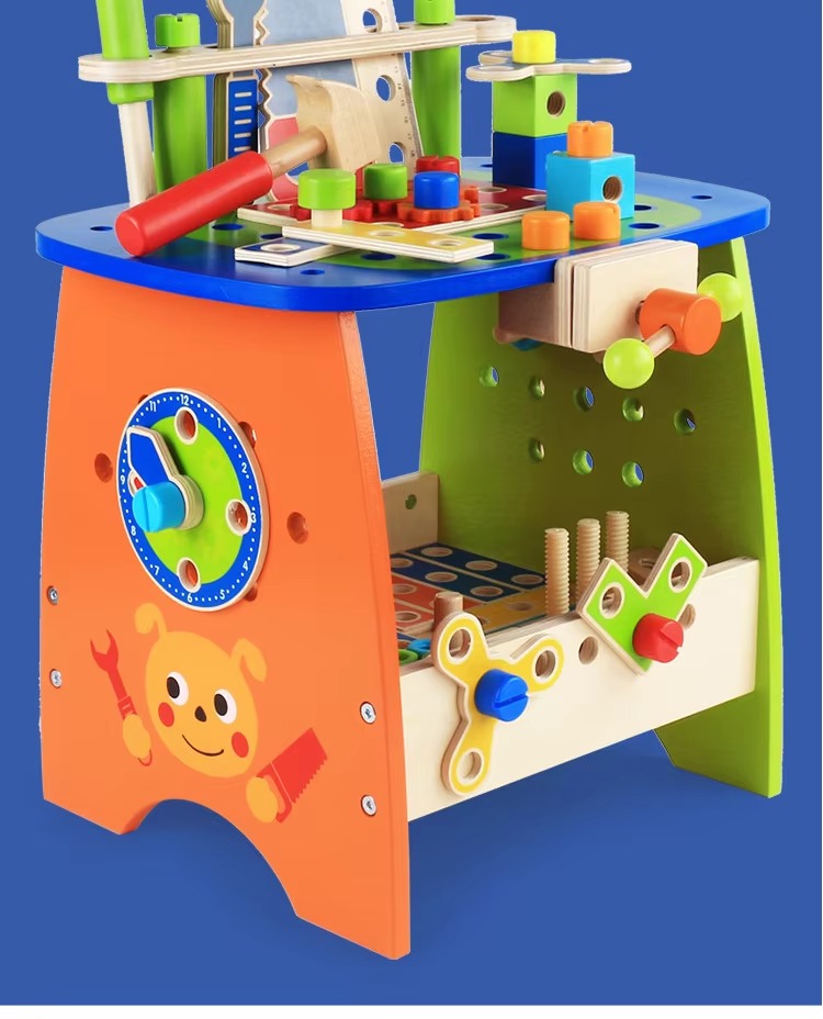 Wooden Toolbox Pretend Play Set – Montessori Educational Toy with Assembly Tools