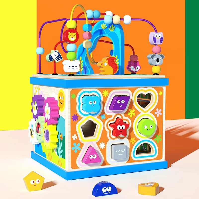 Montessori Wooden Animal Activity Cube – Educational Busy Toy for Kids